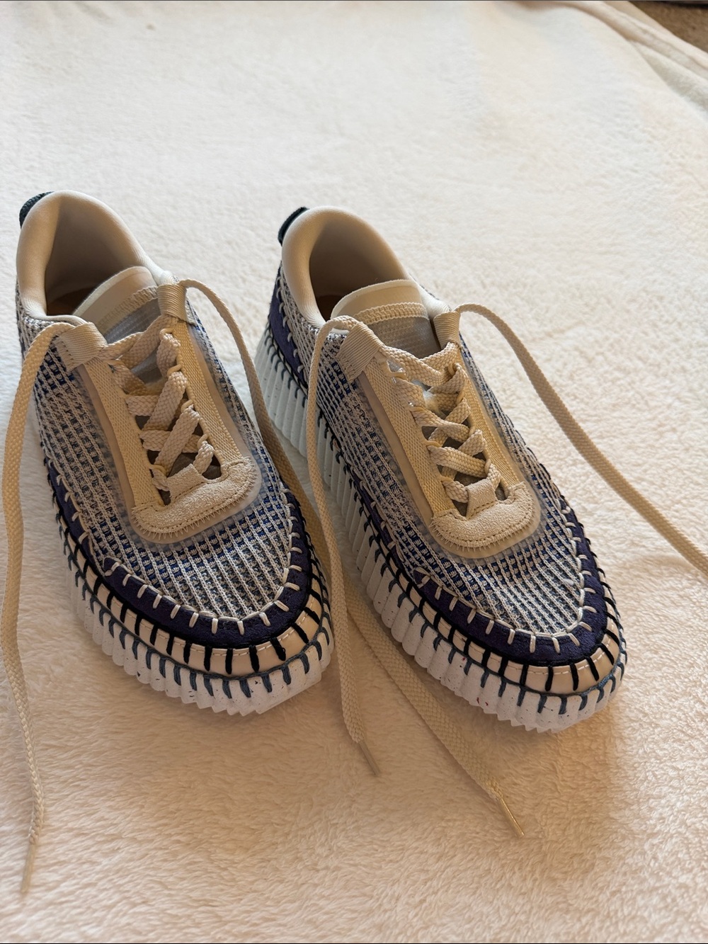 Chloe Cream and Navy Woven Athletic Sneakers